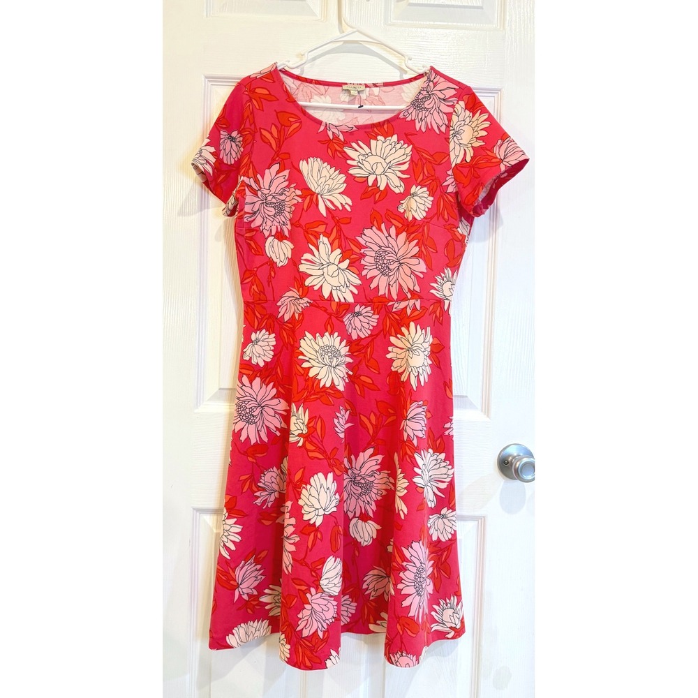Talbots Floral Print Short Sleeve Fit and Flare‎ Dress Pink Red Size 8